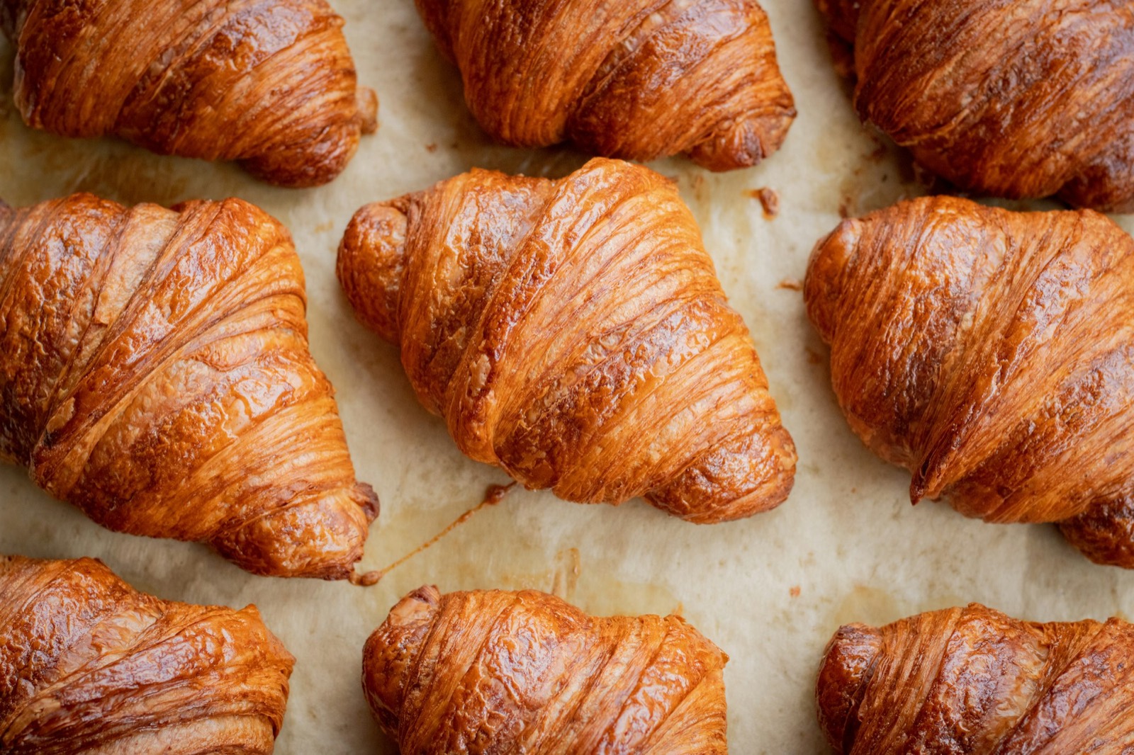 Croissants cooling on parchment