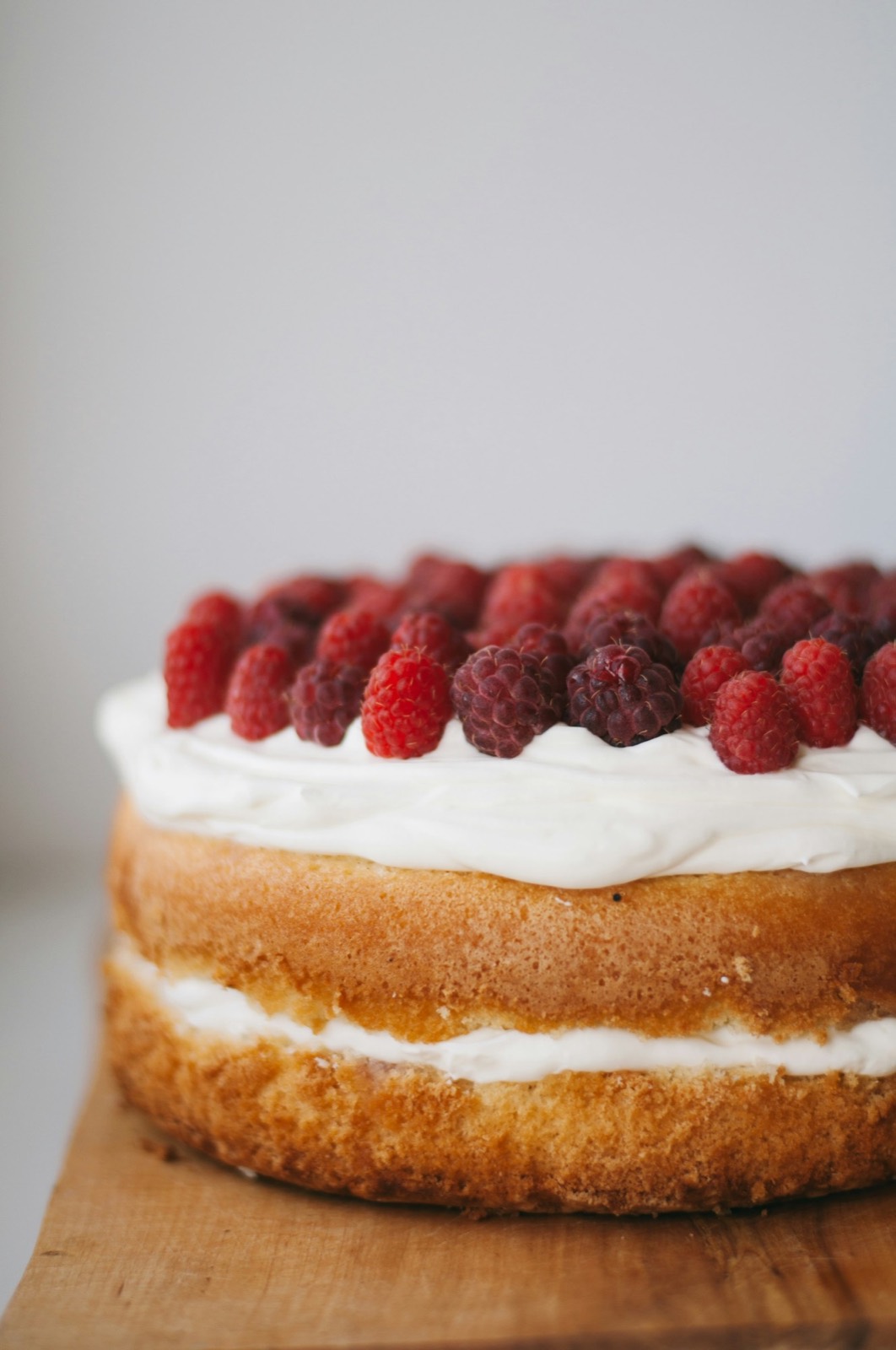 A raspberry sponge cake with cream