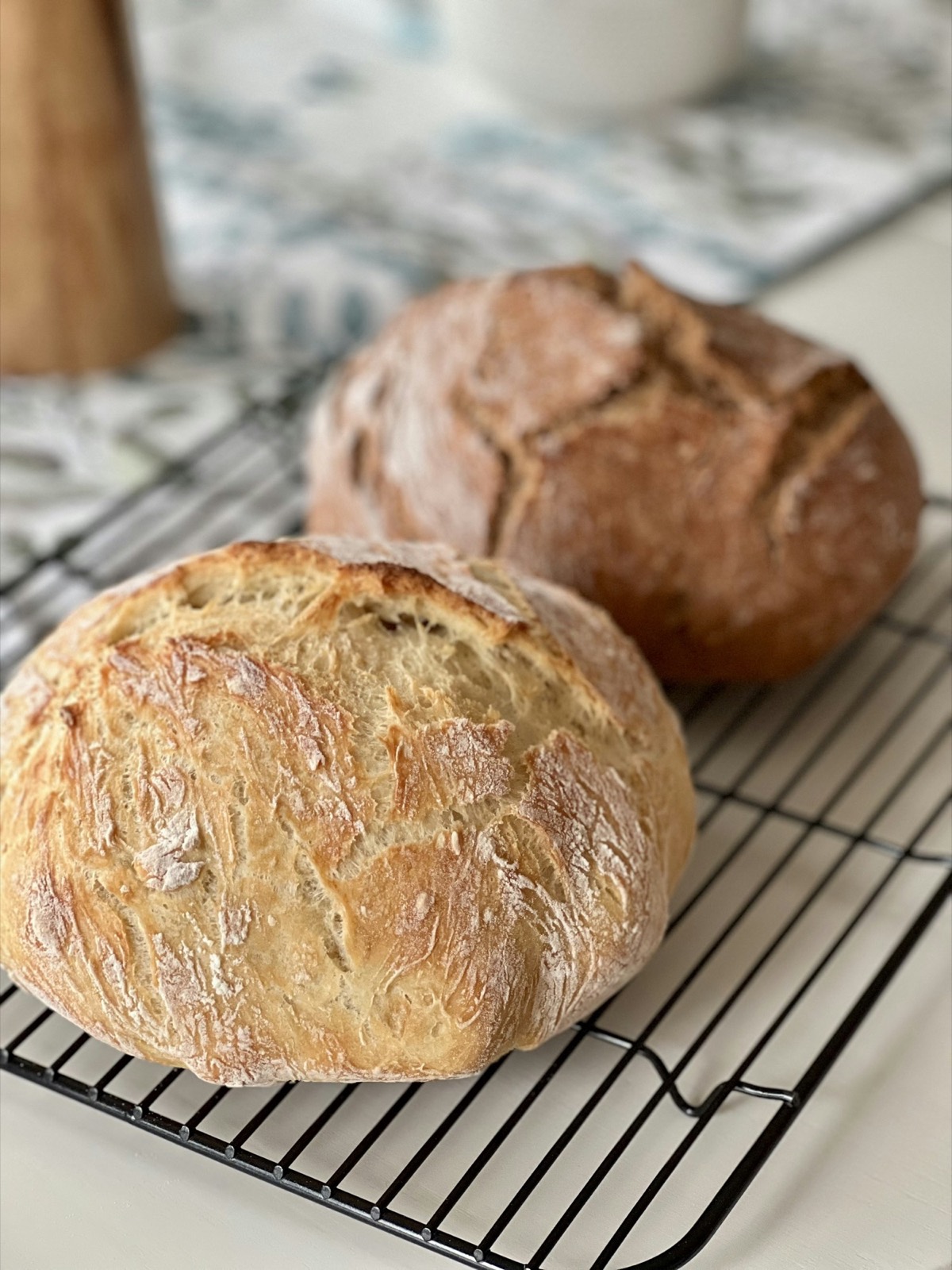 The day’s loaves cooling on a wire rack